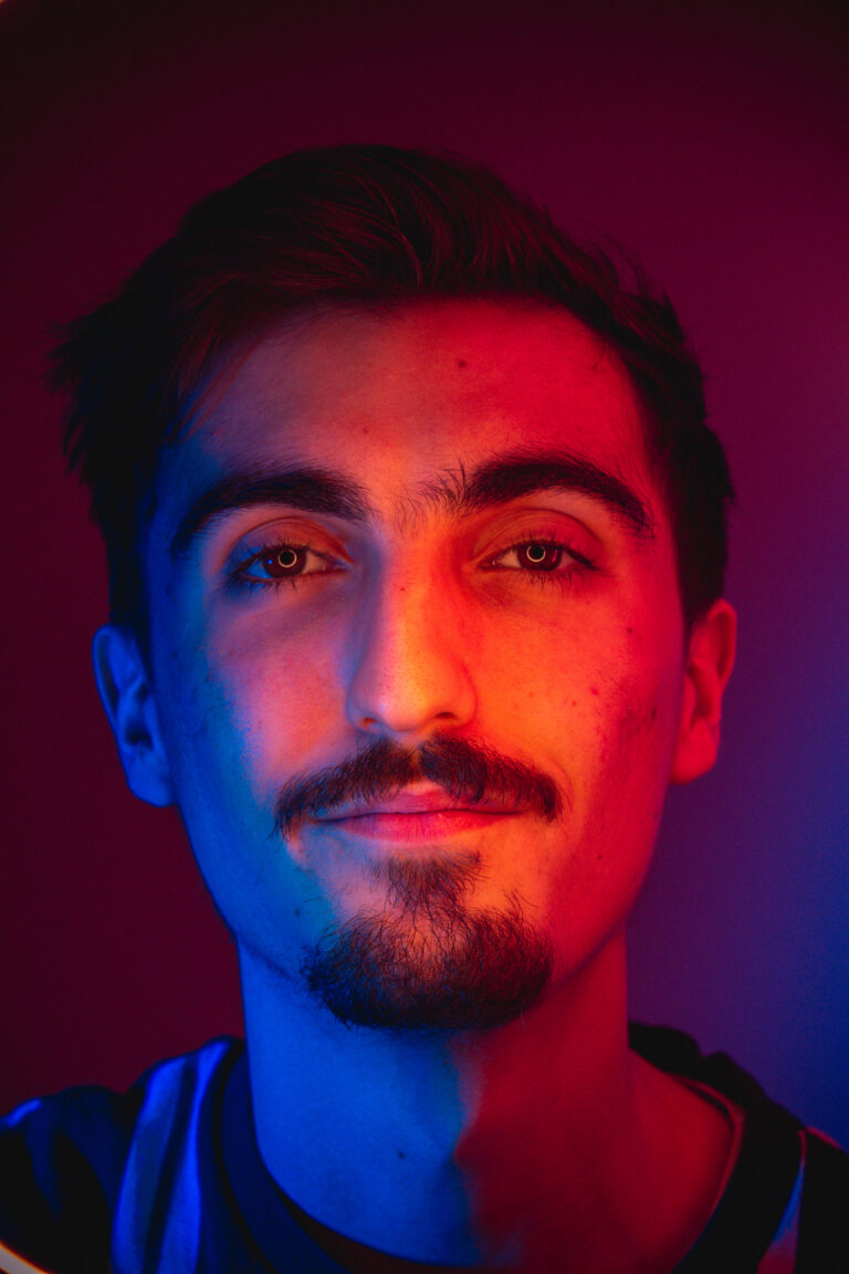 colorful portrait young man with mustache